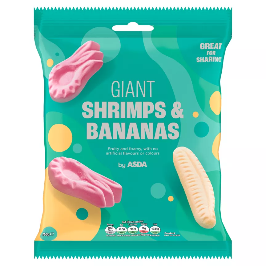 ASDA Giant Shrimps & Bananas Foam Sweets are not suitable for vegans