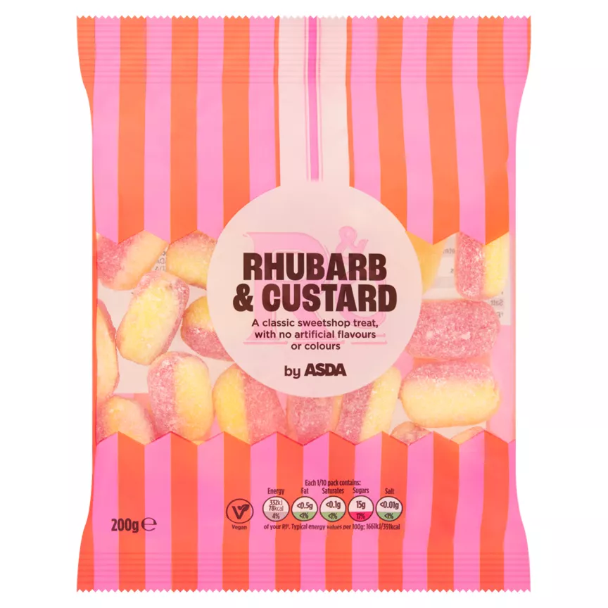 ASDA Rhubarb & Custard 200g Sweeties are vegan-friendly