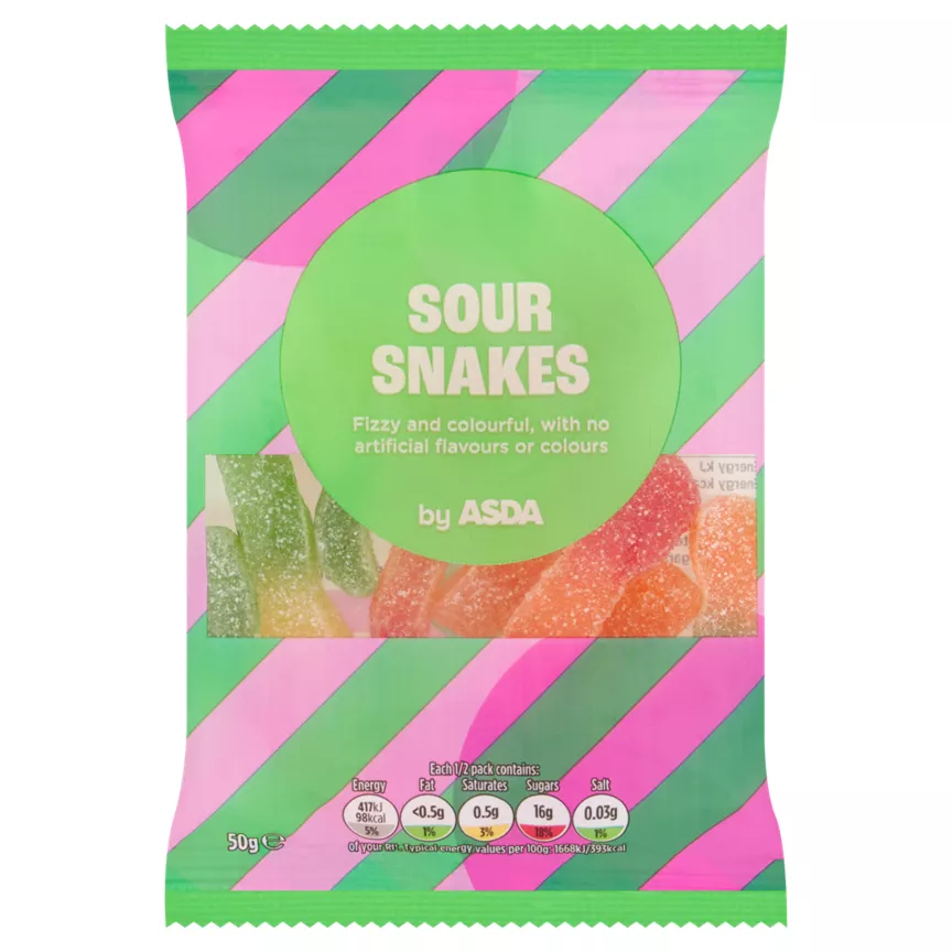 ASDA Sour Snakes 50g are not vegan-friendly