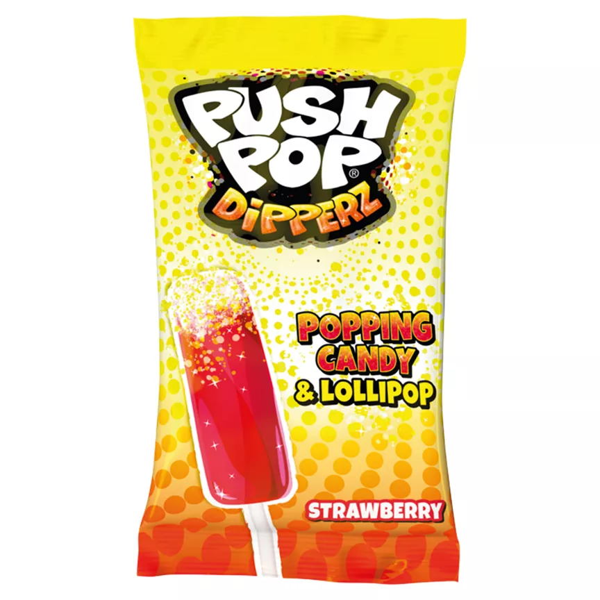 Push Pop Dipperz Popping Candy & Lollipop Strawberry 12g are not vegan-friendly
