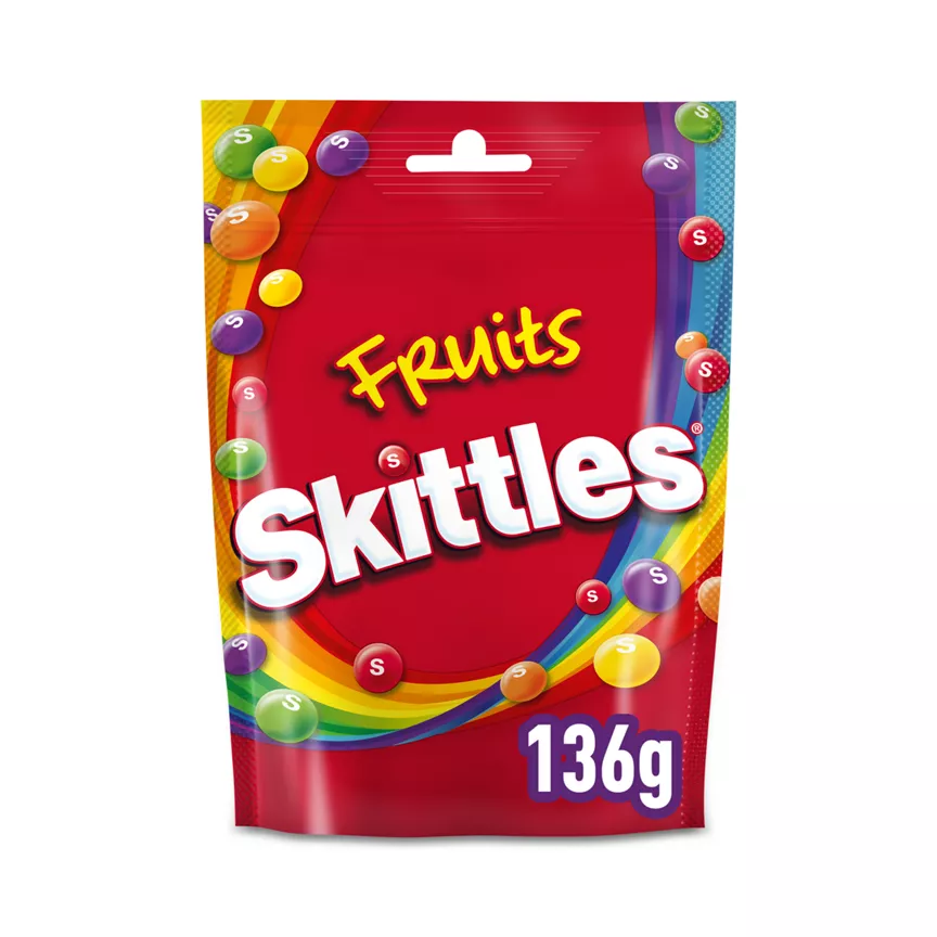 Skittles Chewy Sweets Fruit Flavoured Pouch Bag are Vegan-Friendly