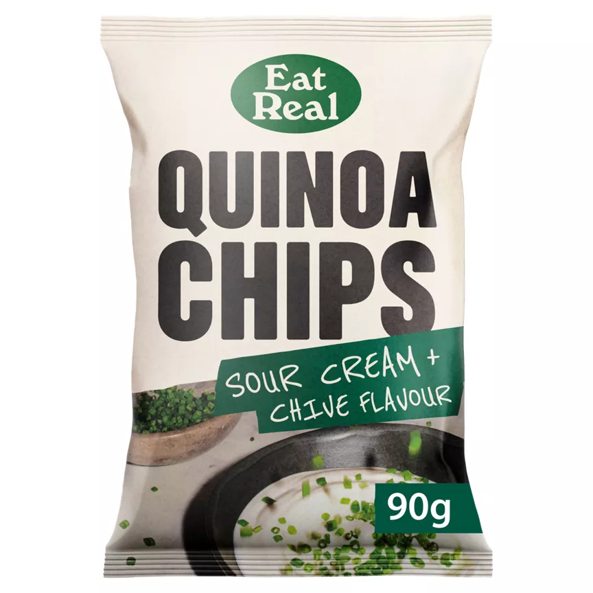 Eat Real Quinoa Chips Sour Cream + Chive Flavour are suitable for vegans and vegetarians