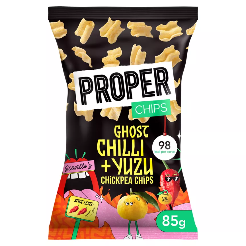 Proper Ghost Chilli + Yuzu Chickpea Chips are vegan-friendly and vegetarian