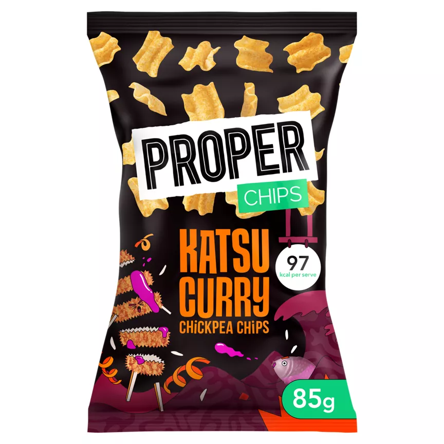 Proper Katsu Curry Flavour Chickpea Chips are vegan-friendly and vegetarian