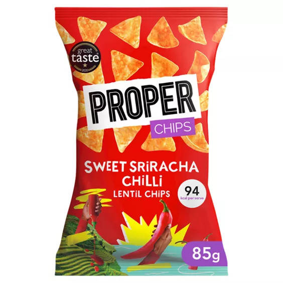 Properchips Sweet Sriracha Chilli Lentil Chips are vegan-friendly and vegetarian.